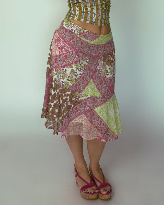 Vintage Floral Patchwork Skirt - size L-XXL