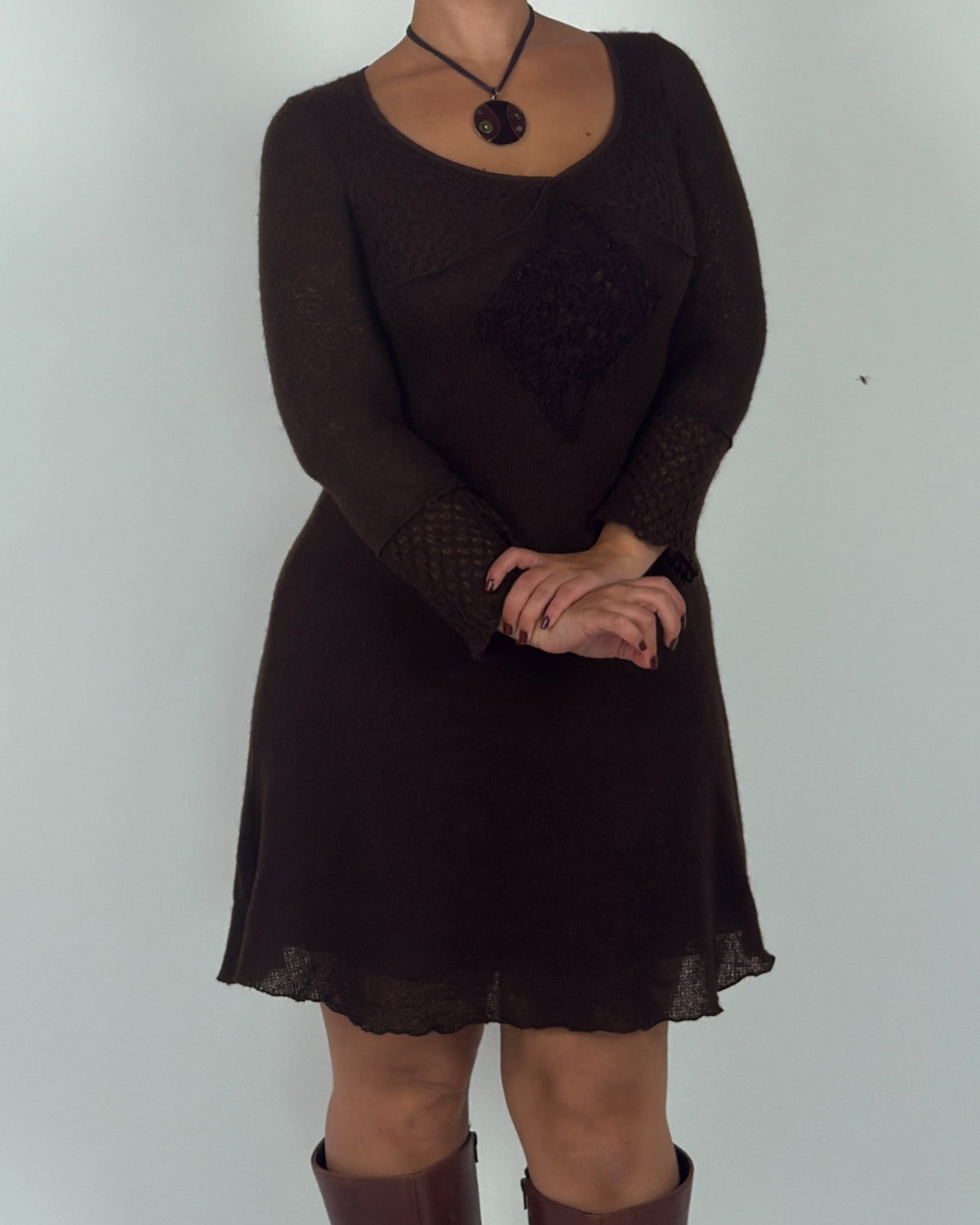 Brown Knit Mini Dress - M/L