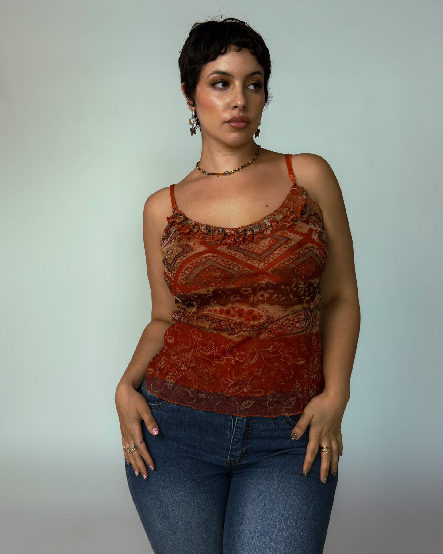 Vintage Stretch Mesh Cami Top - size M-XL