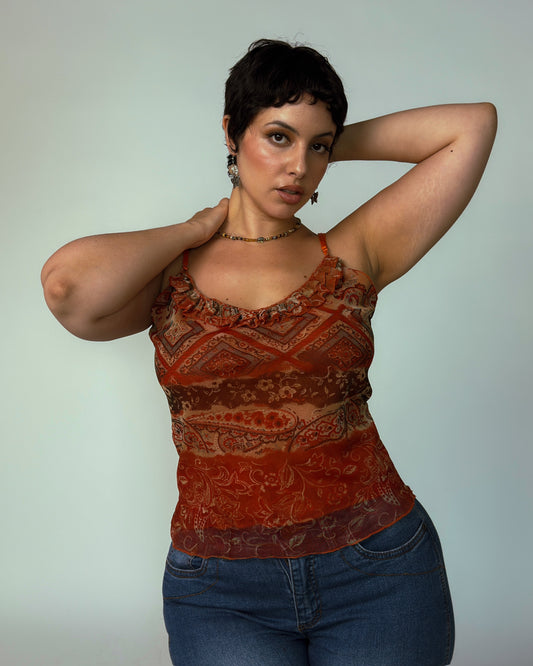 Vintage Stretch Mesh Cami Top - size M-XL