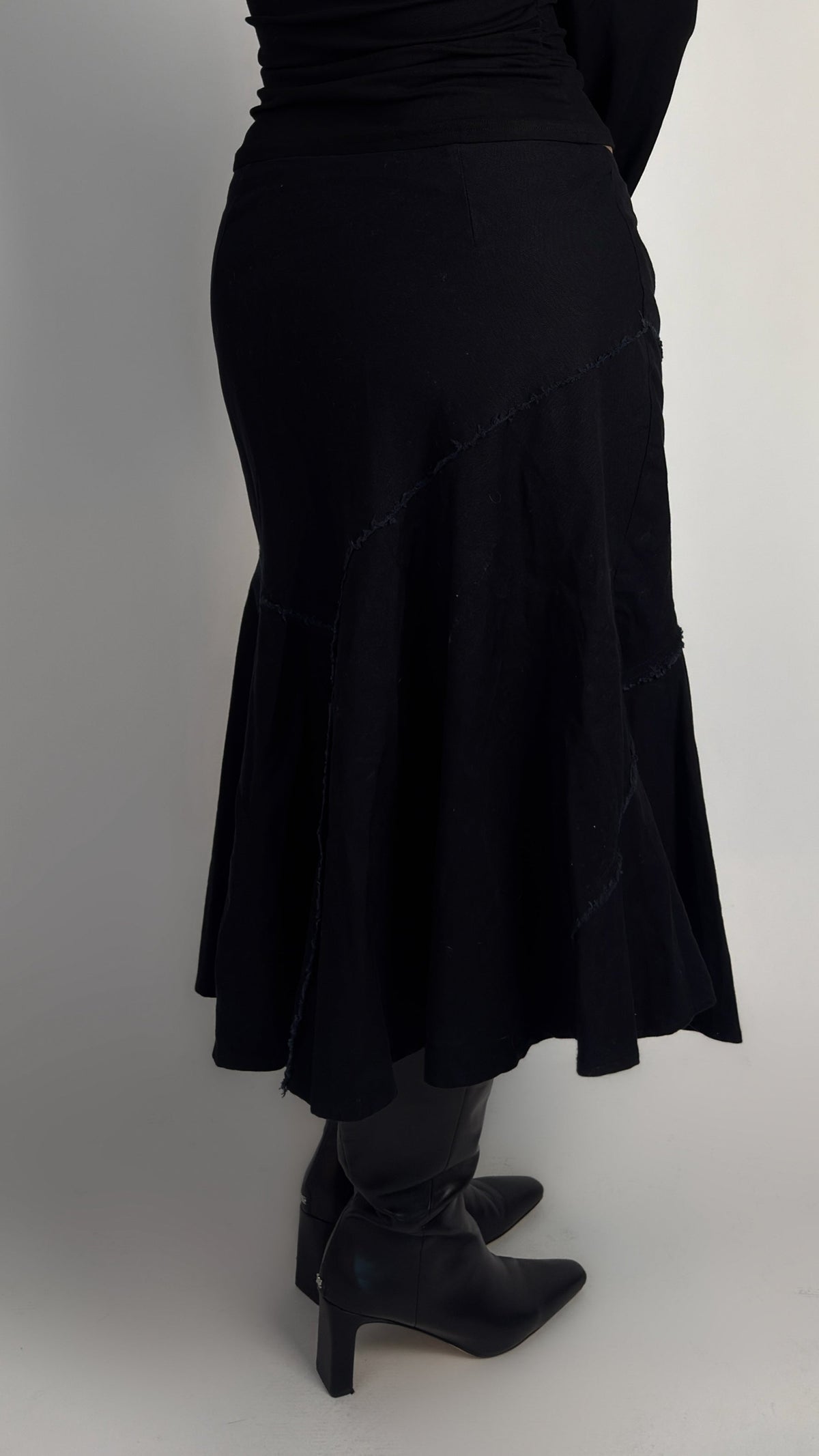 Cotton Black Asym Panel Midi Skirt - L/XL