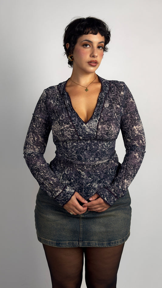 Mesh Tie Back Stretch Top - M/L