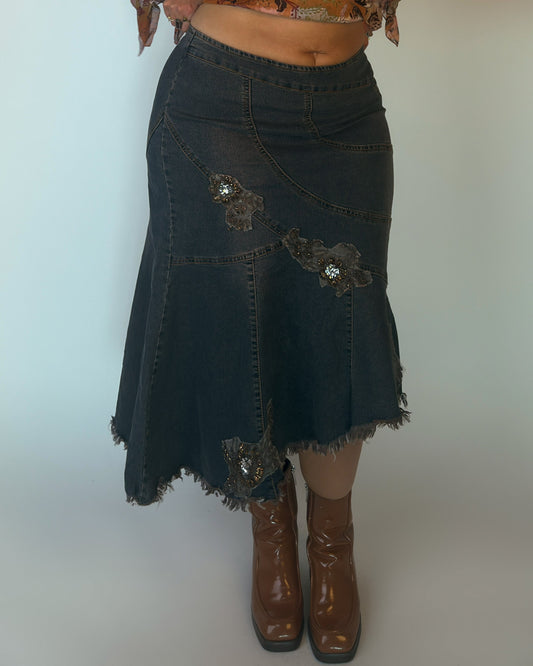 Stretch Denim Midi Skirt - L/XL
