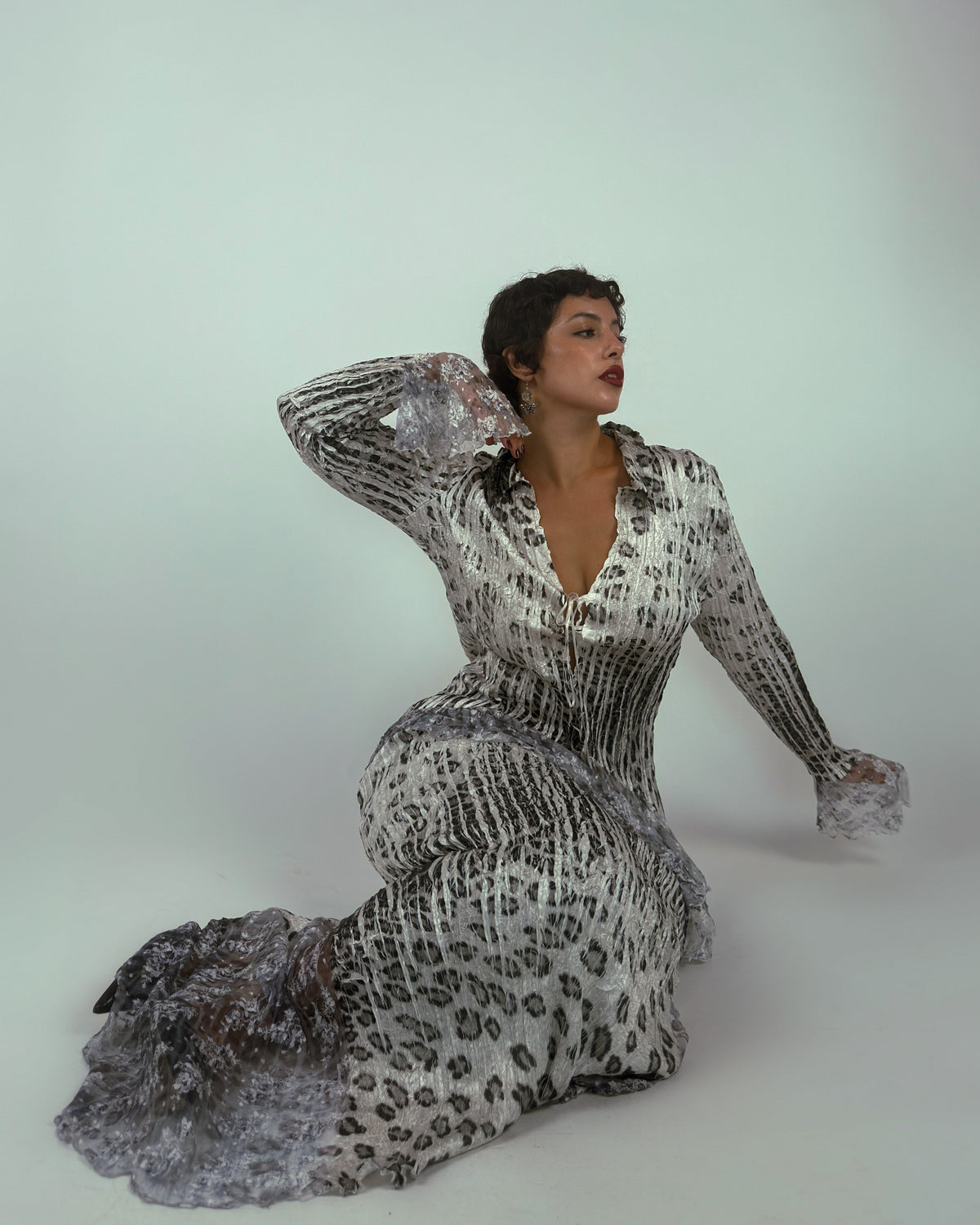 Silver Metallic Leopard Print Crinkle Matching Set - L/XL