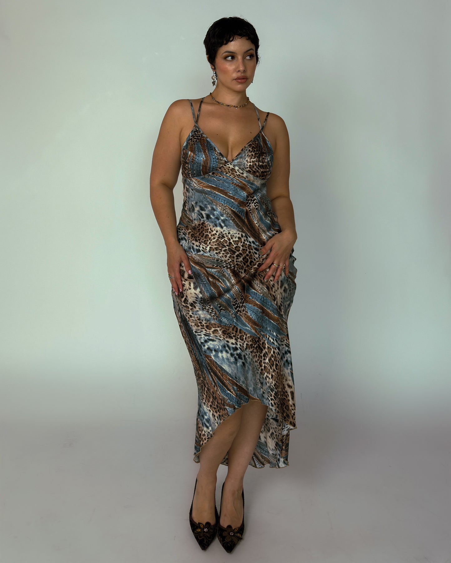 Italian Vintage Satin Leopard Dress - size M