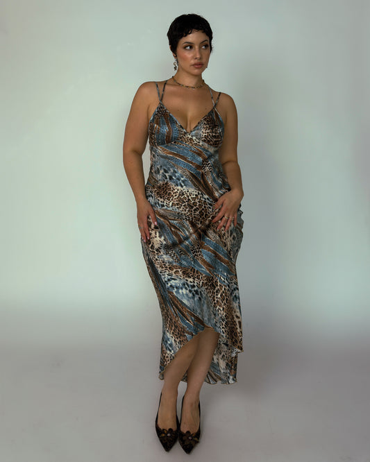 Italian Vintage Satin Leopard Dress - size M