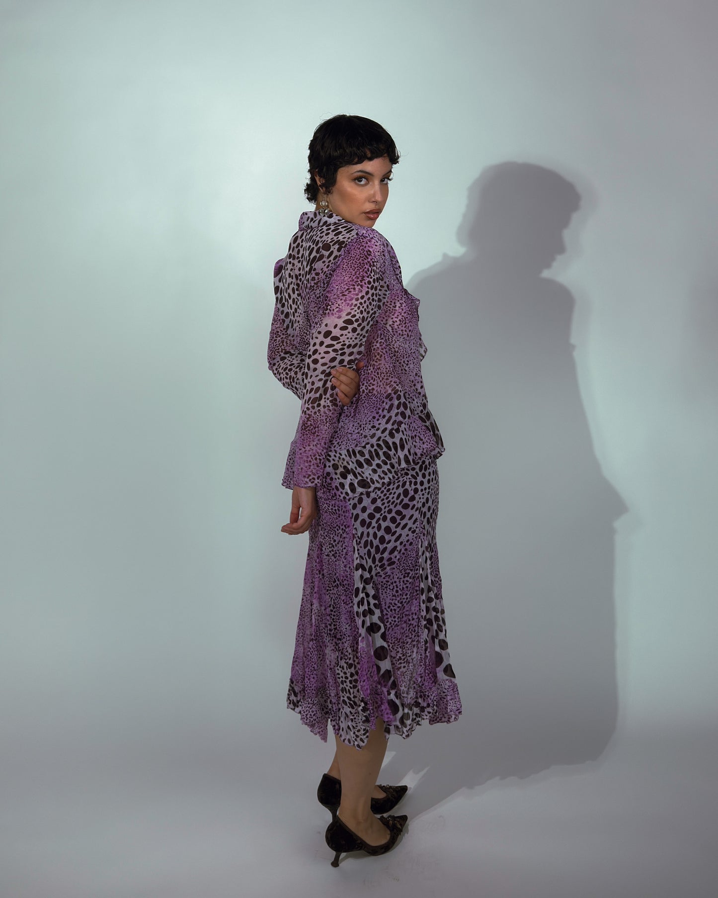 Vintage Italian Silk Purple Animal Print Skirt Set - size M-XL