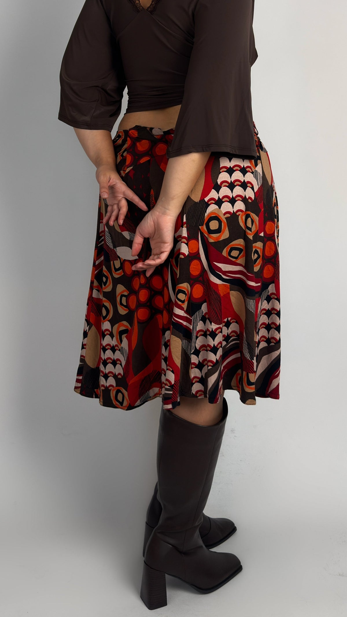 Vintage Retro Stretch Midi Skirt - XL - 3XL