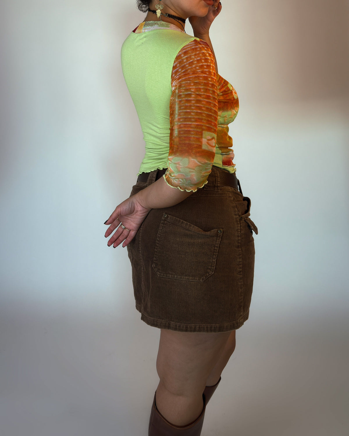 Y2K Patchwork Mesh Wrap Top - size M/L