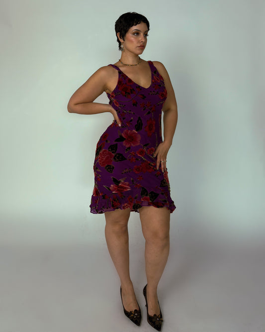 Italian Vintage Crushed Velvet Midi Dress - size M/L
