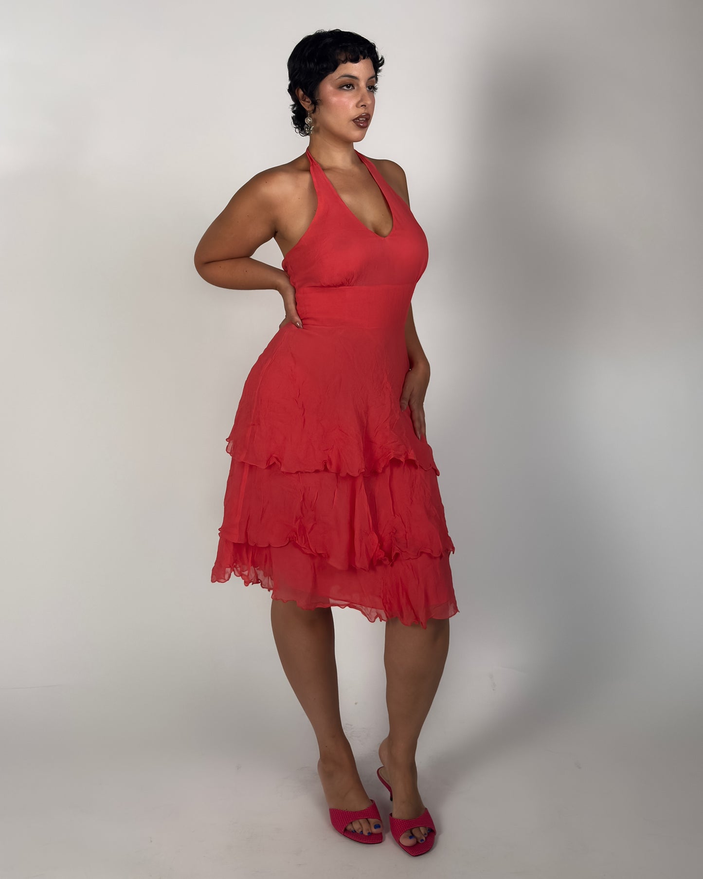 Pink Silk Halter Dress - size M/L