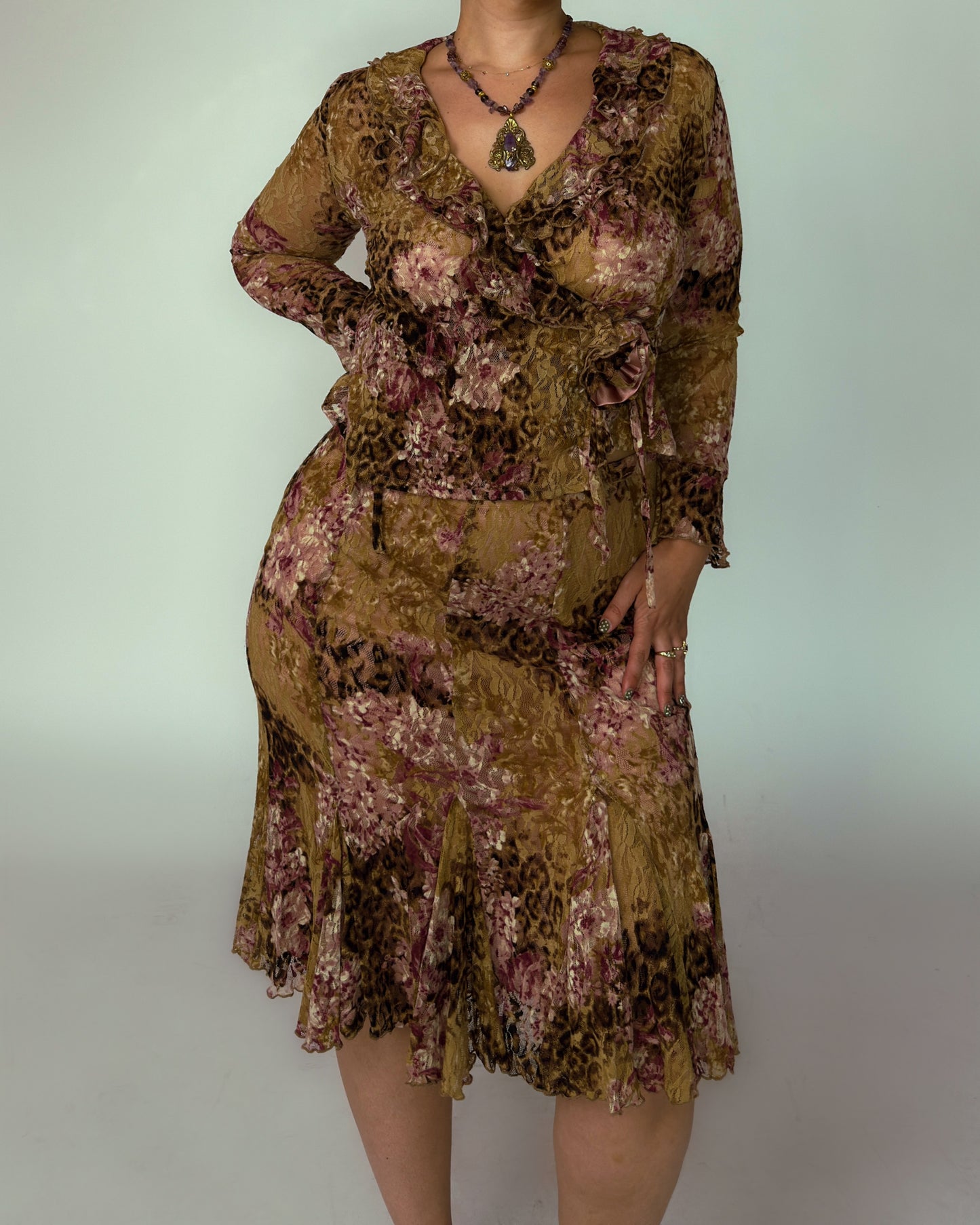 Vintage Floral Leopard Print Lace Set - size M/L