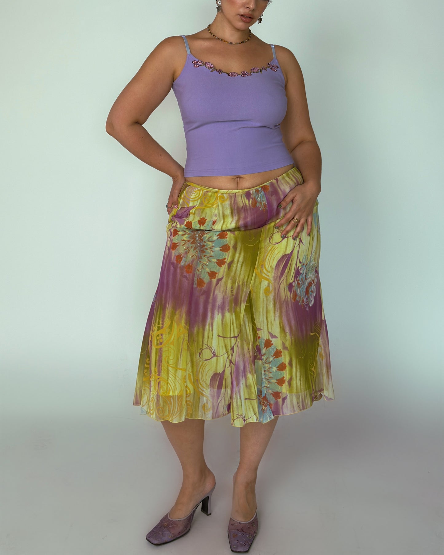 Vintage Chiffon Midi Skirt - size L/XL