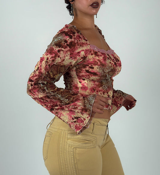 Snake Print Mesh Crop Top - M/L