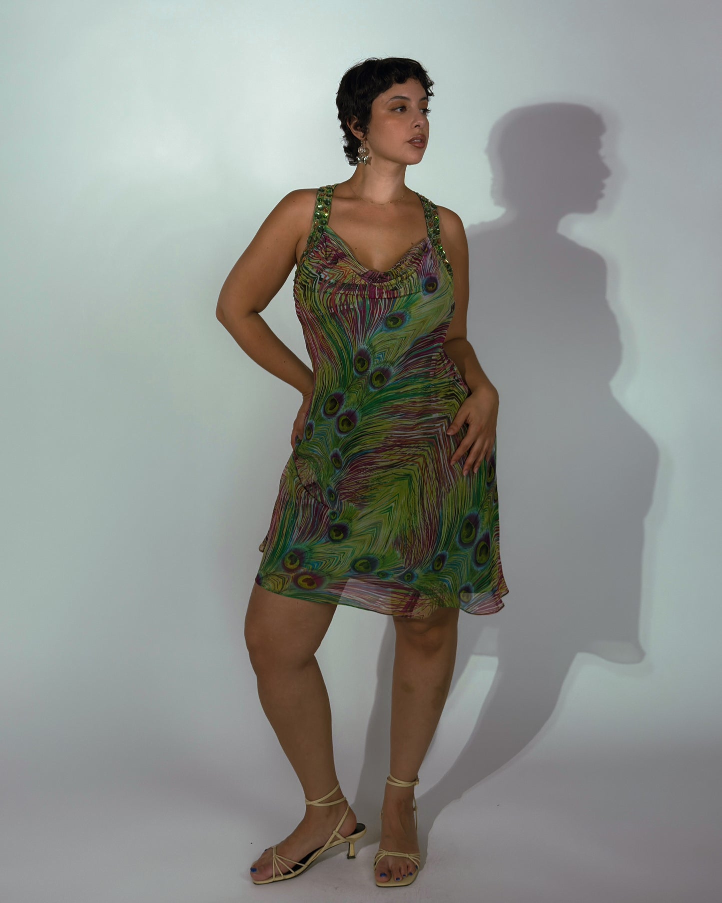 Vintage Italian Beaded Peacock Dress - size L/XL