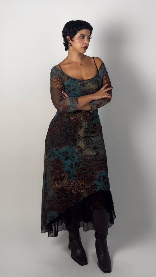 French Vintage Mesh Asym Maxi Dress - M-XL