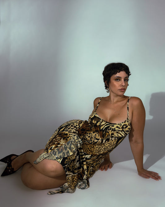 Vintage Leopard Print Stretch Midi Dress