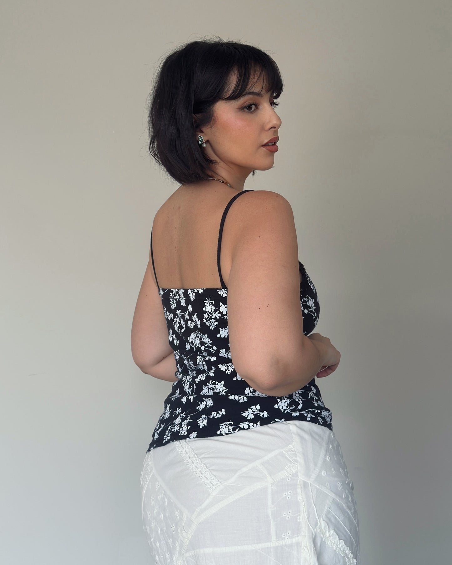 Floral Lace Trim Cami Top - size M-L