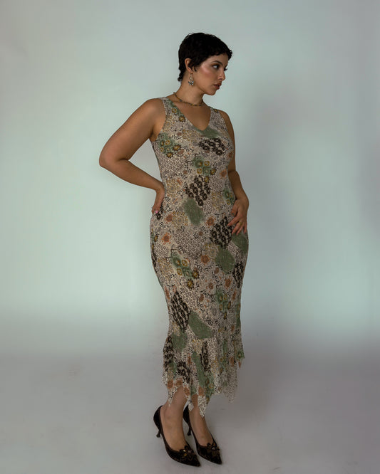 French Vintage Patchwork Dress - size M/L