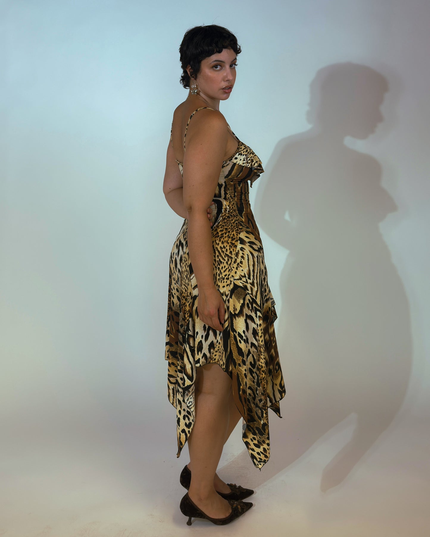 Vintage Leopard Print Stretch Midi Dress