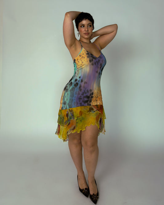 Vintage Italian Silk Blend Rainbow Leopard Dress - size M-L