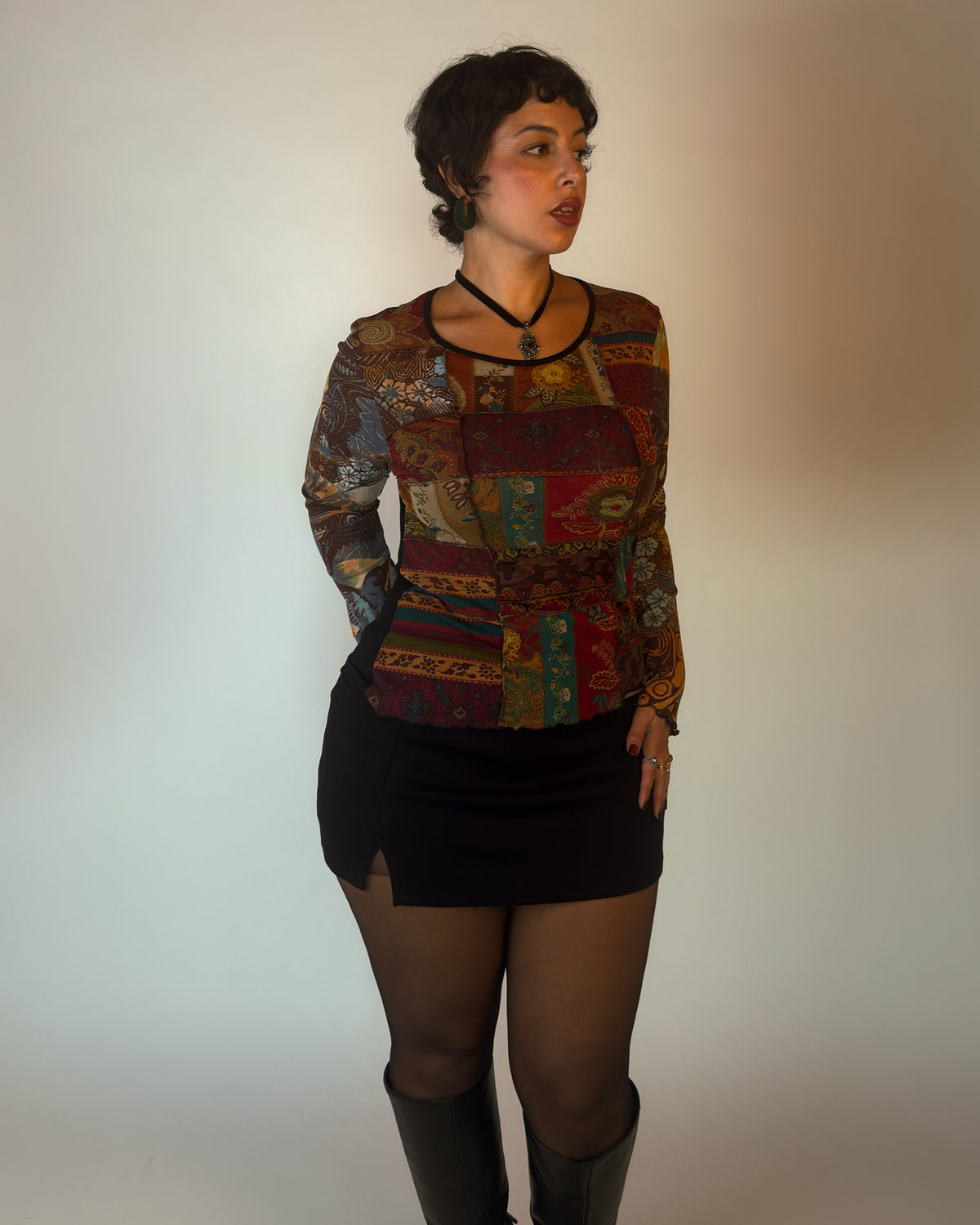 Patchwork Stretch Mesh Top - M-XL