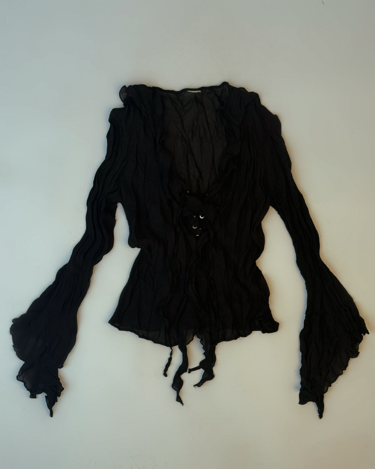 Black Ruffle Lace-Up Top - M/L