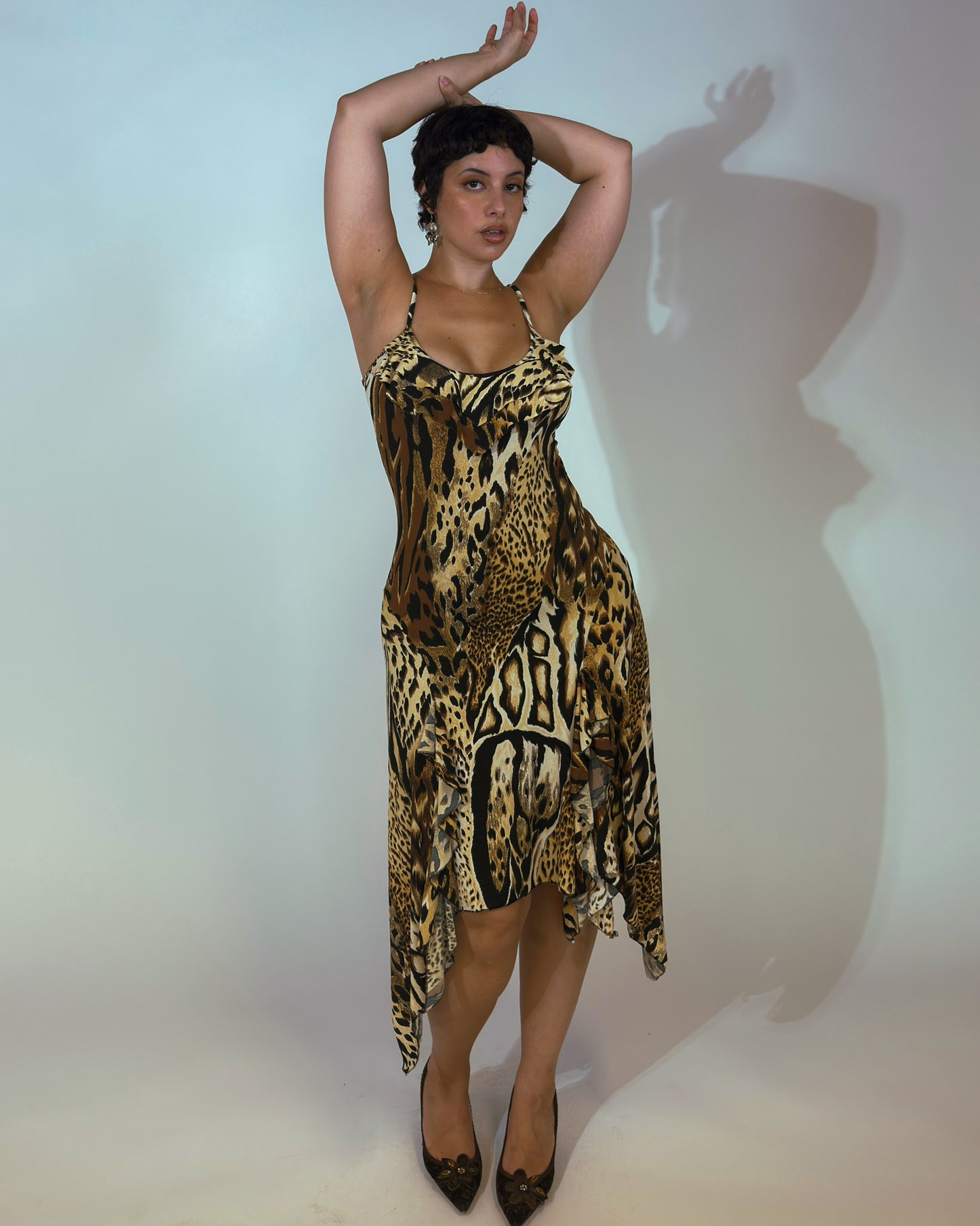 Vintage Leopard Print Stretch Midi Dress