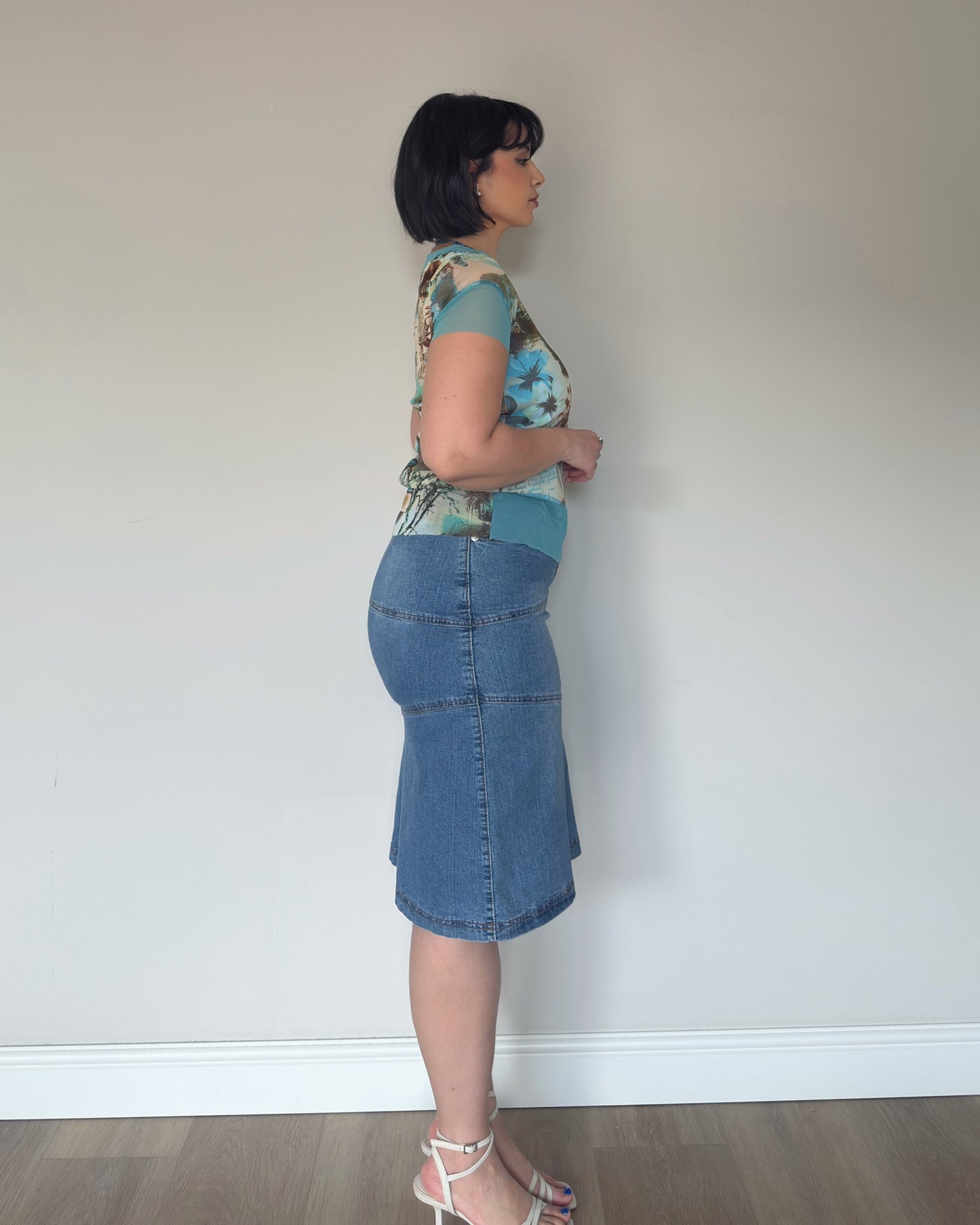Denim Panel Midi Skirt - size M/L