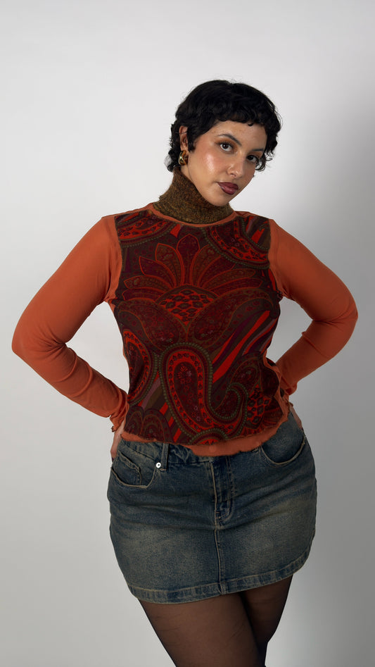 Italian Vintage Mesh High Neck Top - M/L