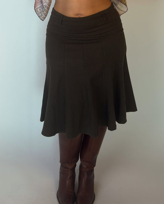 Dark Green Stretch Flare Midi Skirt - L/XL