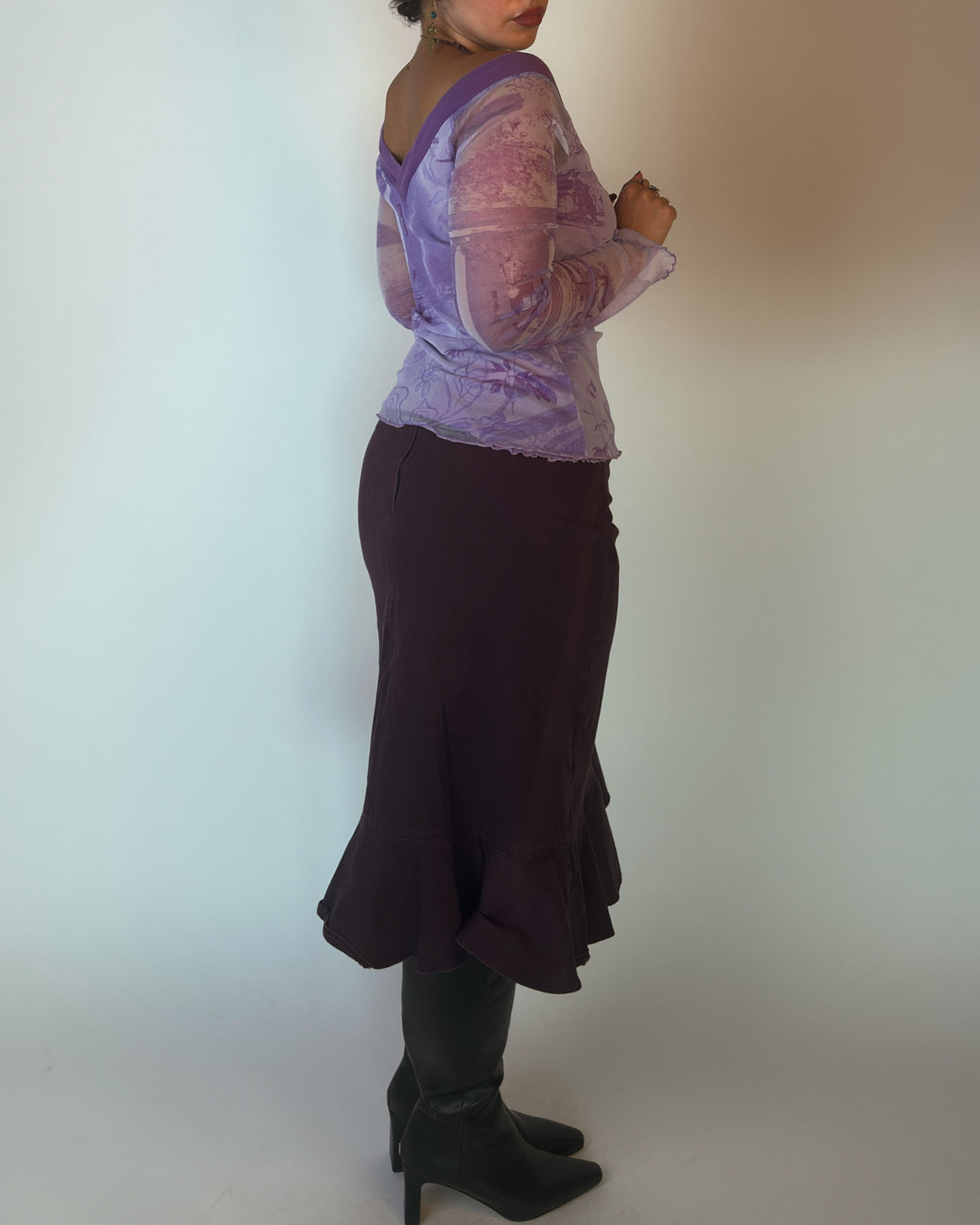 Dark Purple Stretch Midi Skirt - L/XL