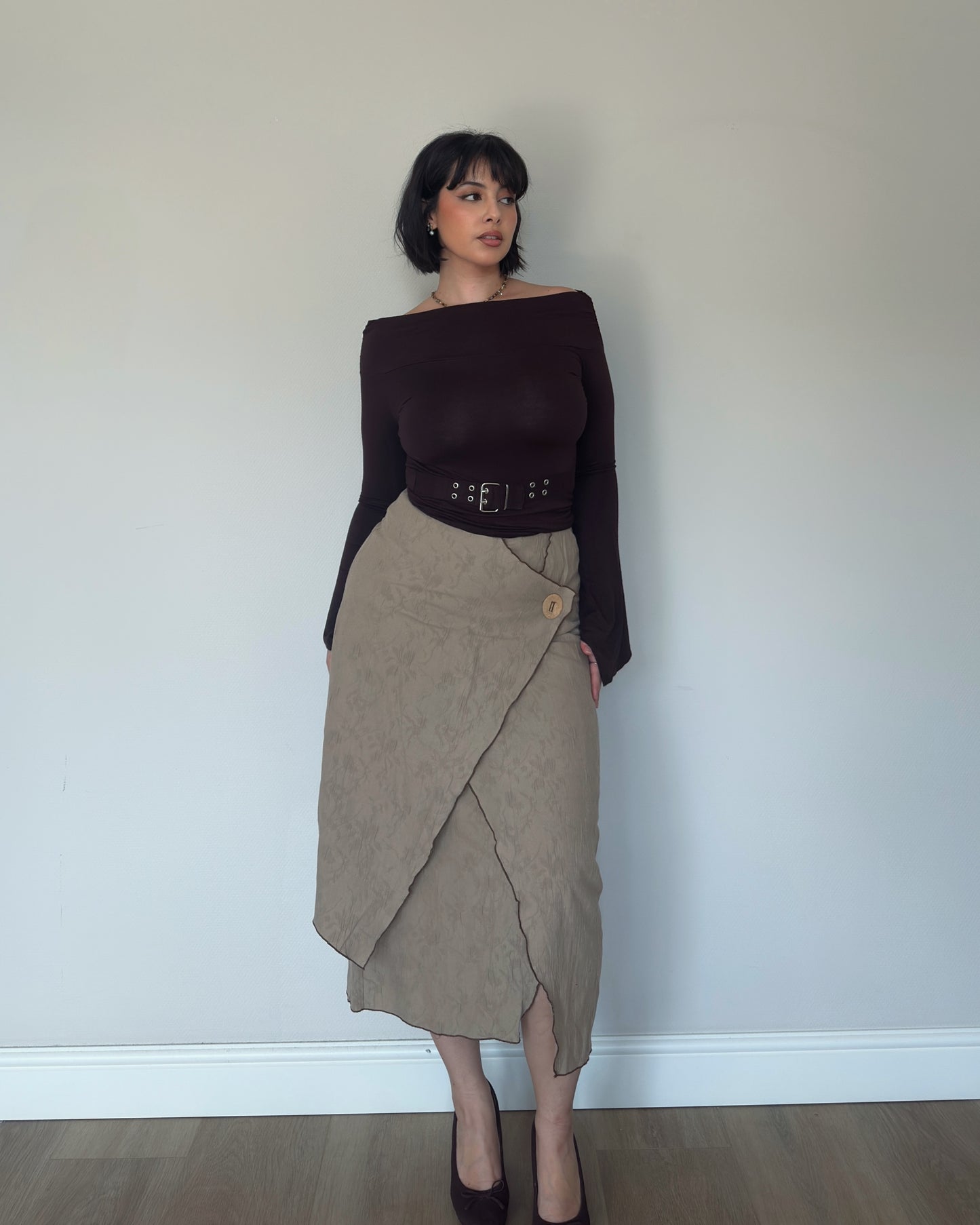 Asymmetric Wrap Midi Skirt - size M/L