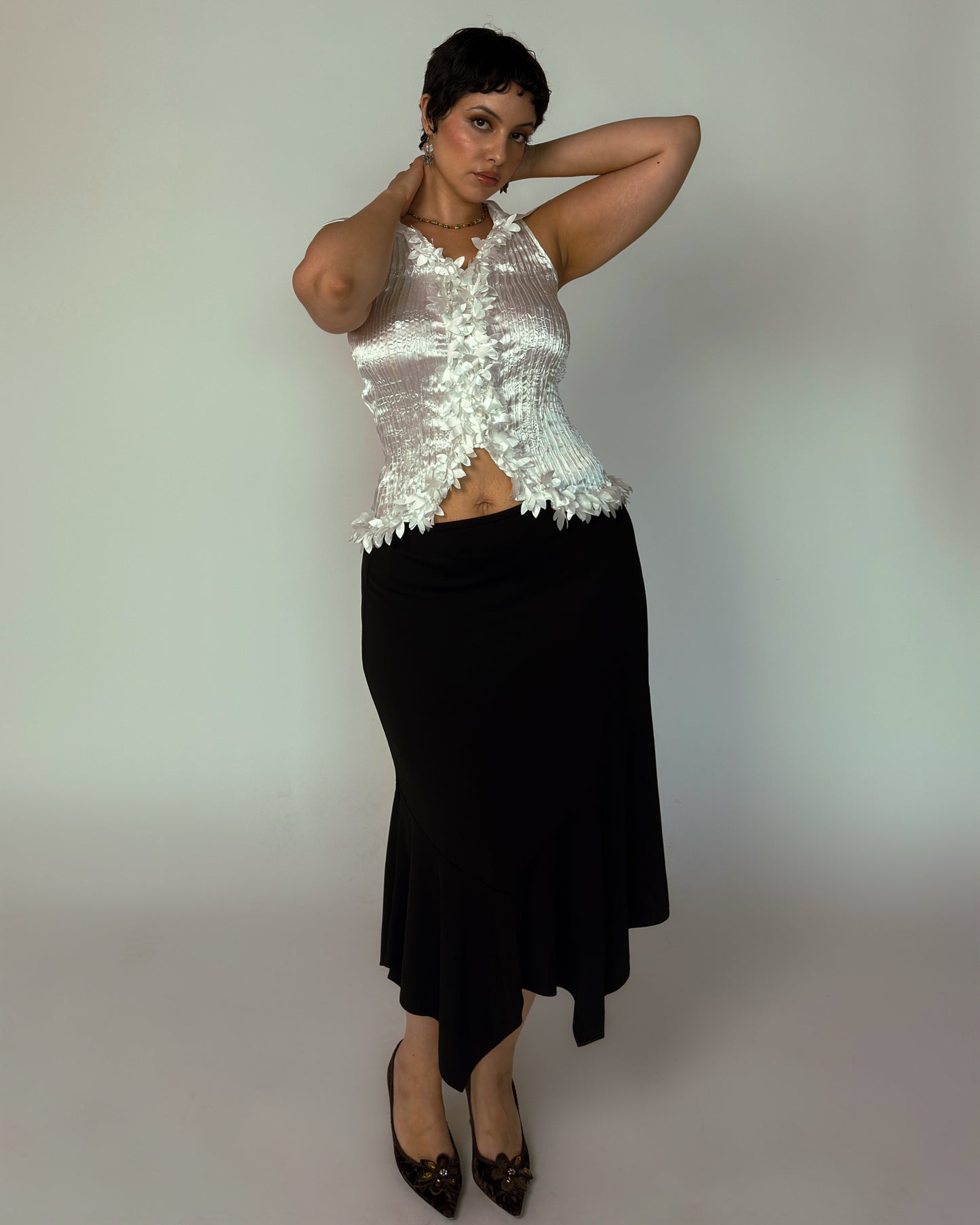 Vintage Black Handkerchief Hem Skirt - size L-XXL