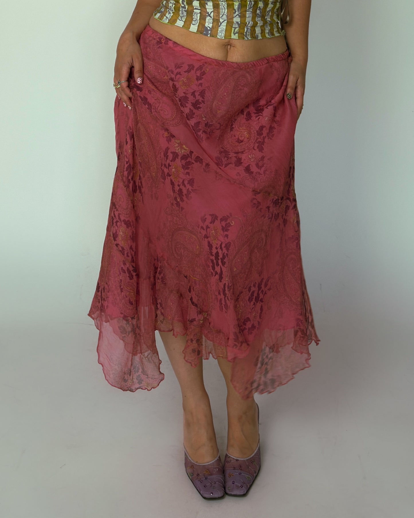 Vintage Pink Silk Skirt - size L-XXL