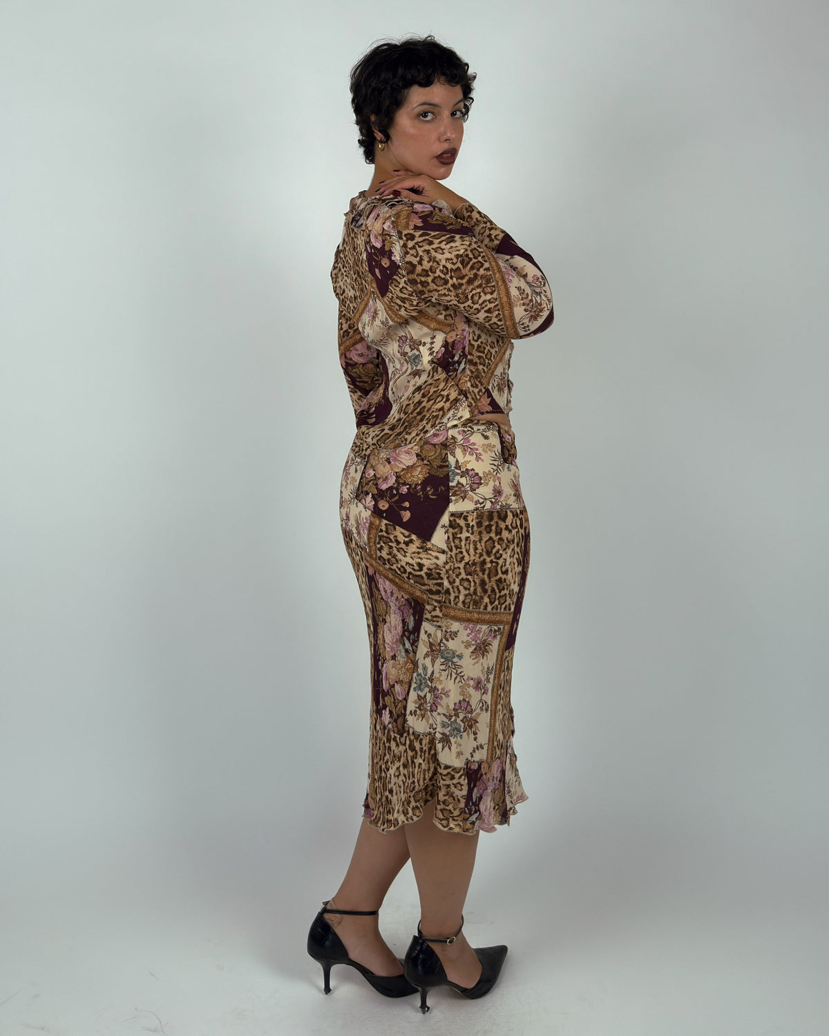 Leopard & Floral Patchwork Mesh Matching Set - M/L