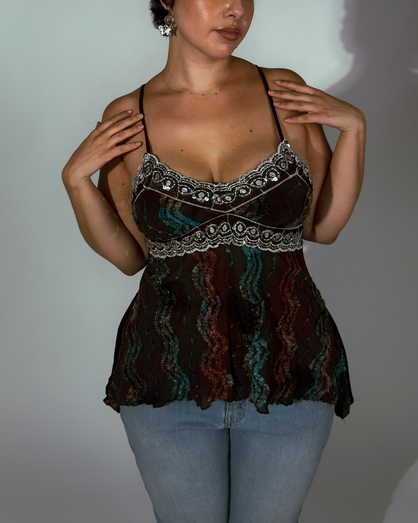 Vintage Mesh Sequin Cami Top - size M/L
