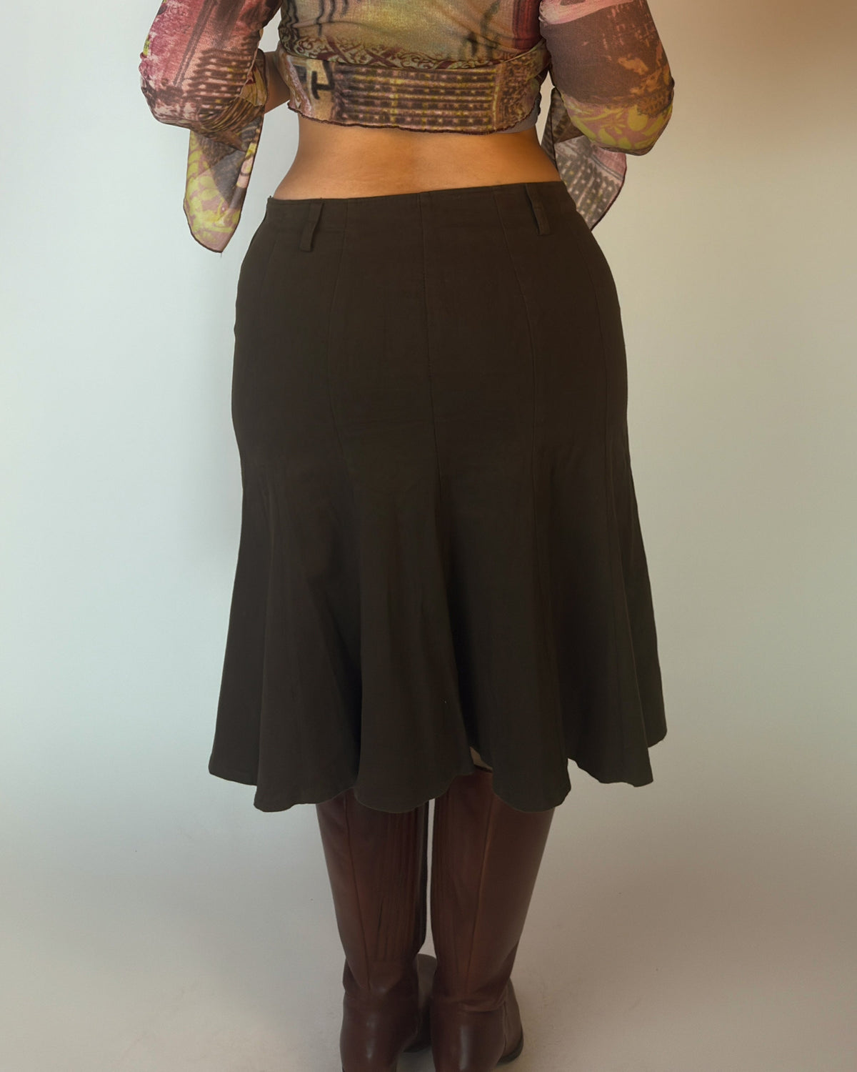 Dark Green Stretch Flare Midi Skirt - L/XL