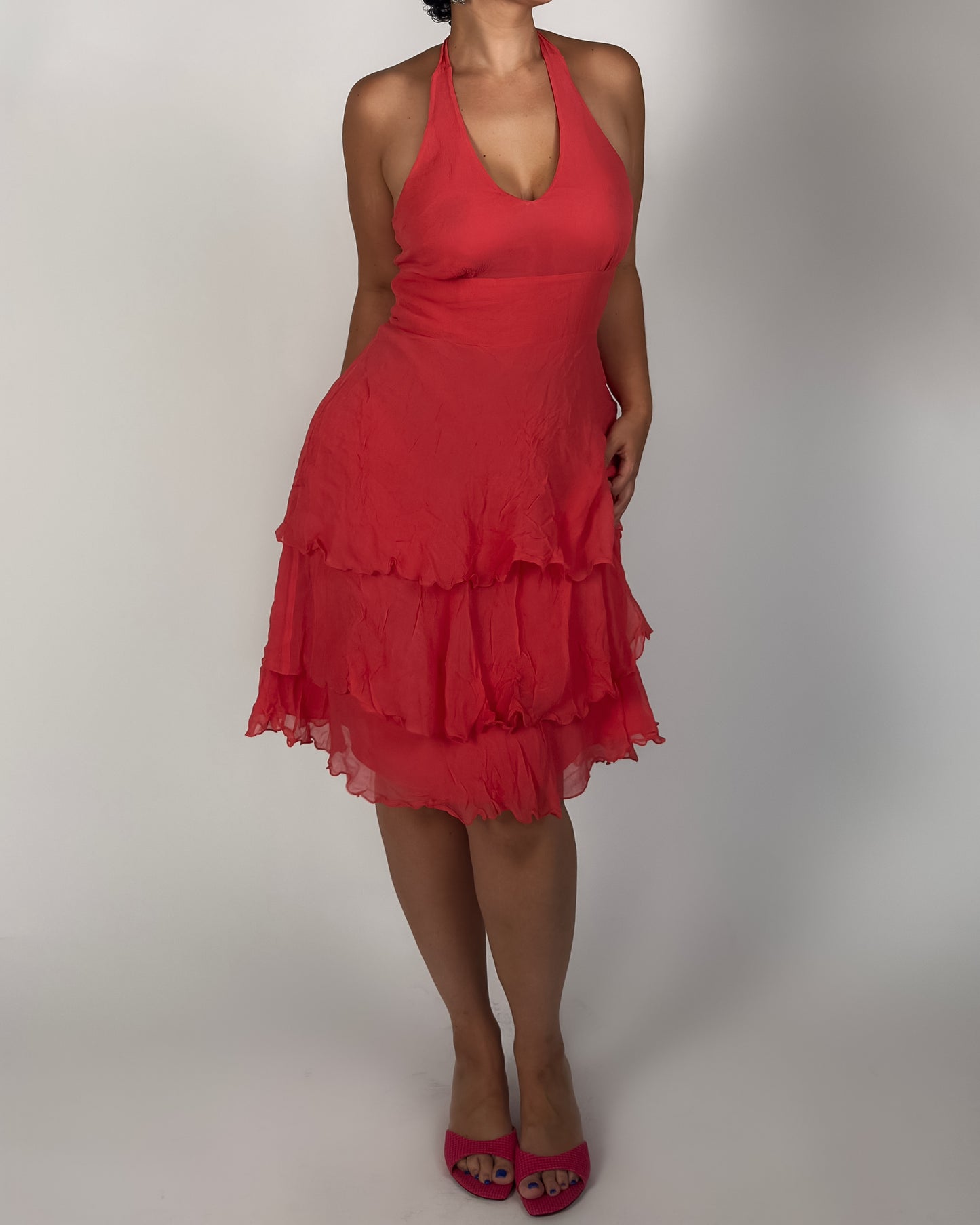 Pink Silk Halter Dress - size M/L