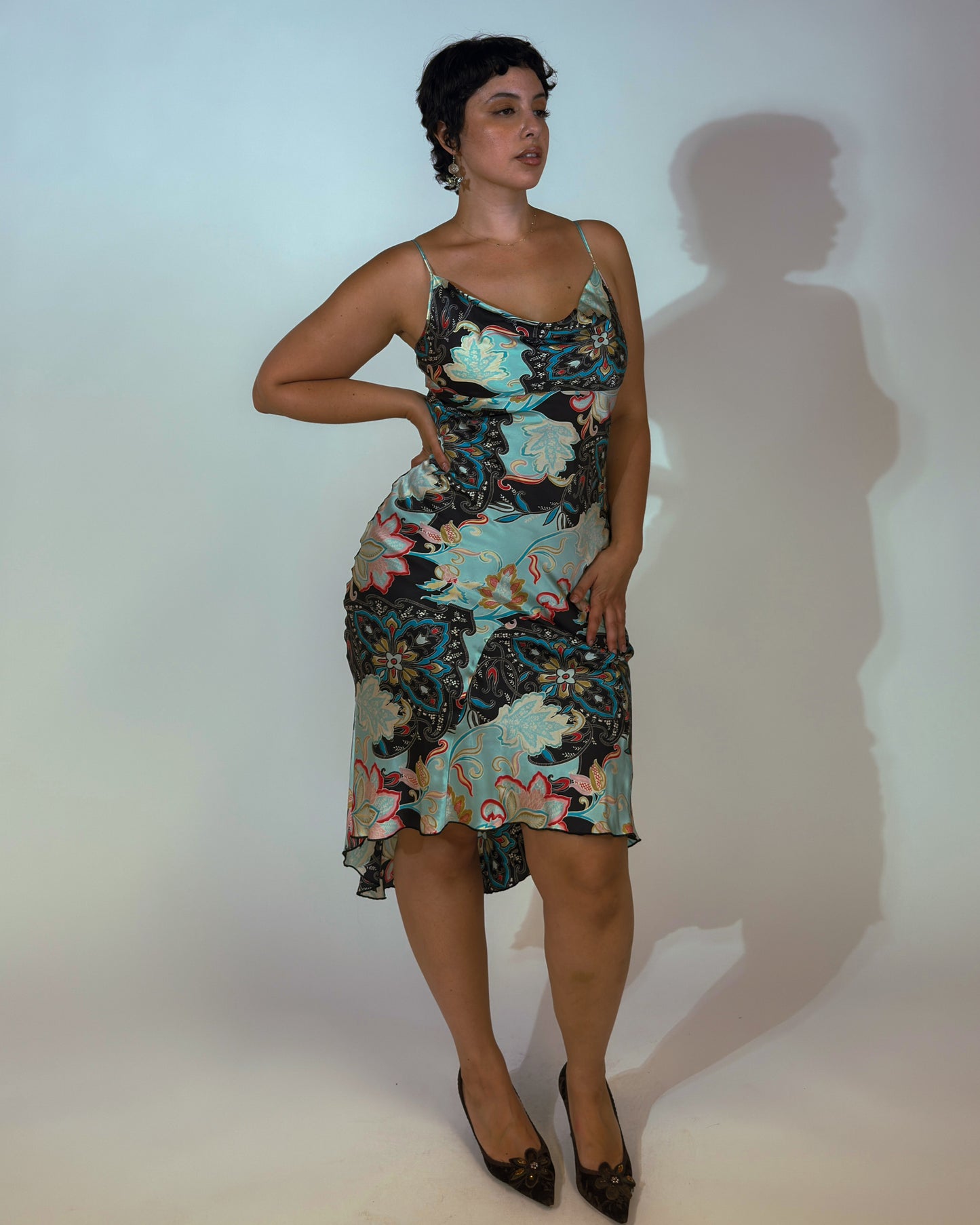 Vintage Silk Satin Lace Up Dress - size M/L