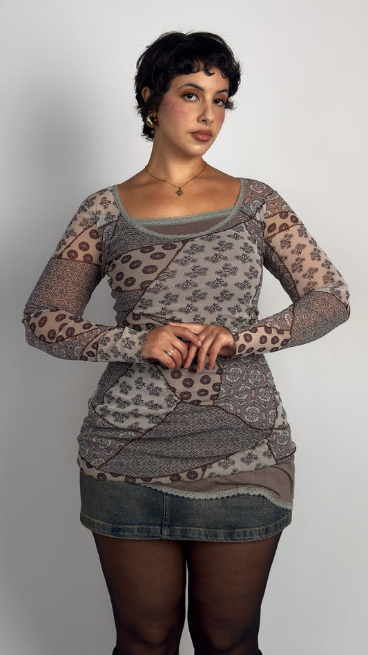 Italian Vintage Patchwork Layered Mesh Top - M/L