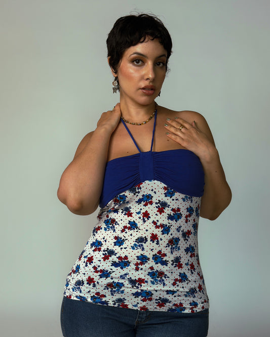 Vintage Floral Halter Top - size M/L