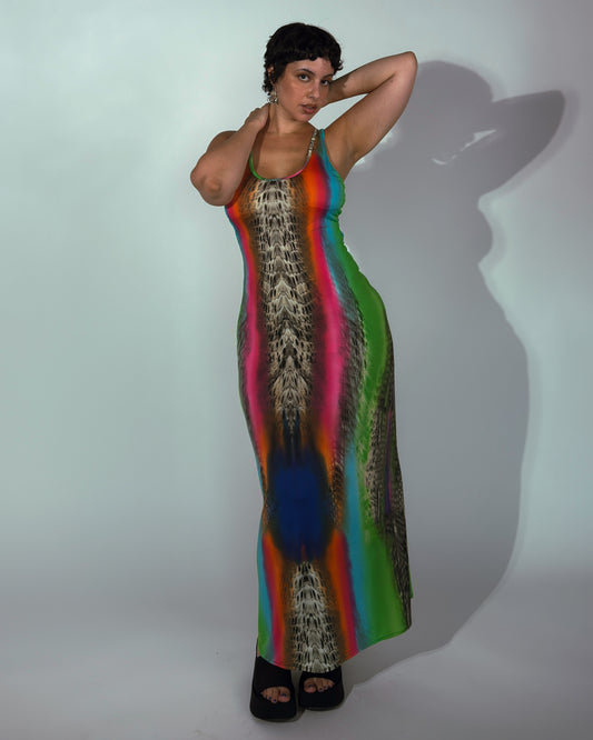 Stretch Rainbow Animal Print Maxi Dress - size M-XL