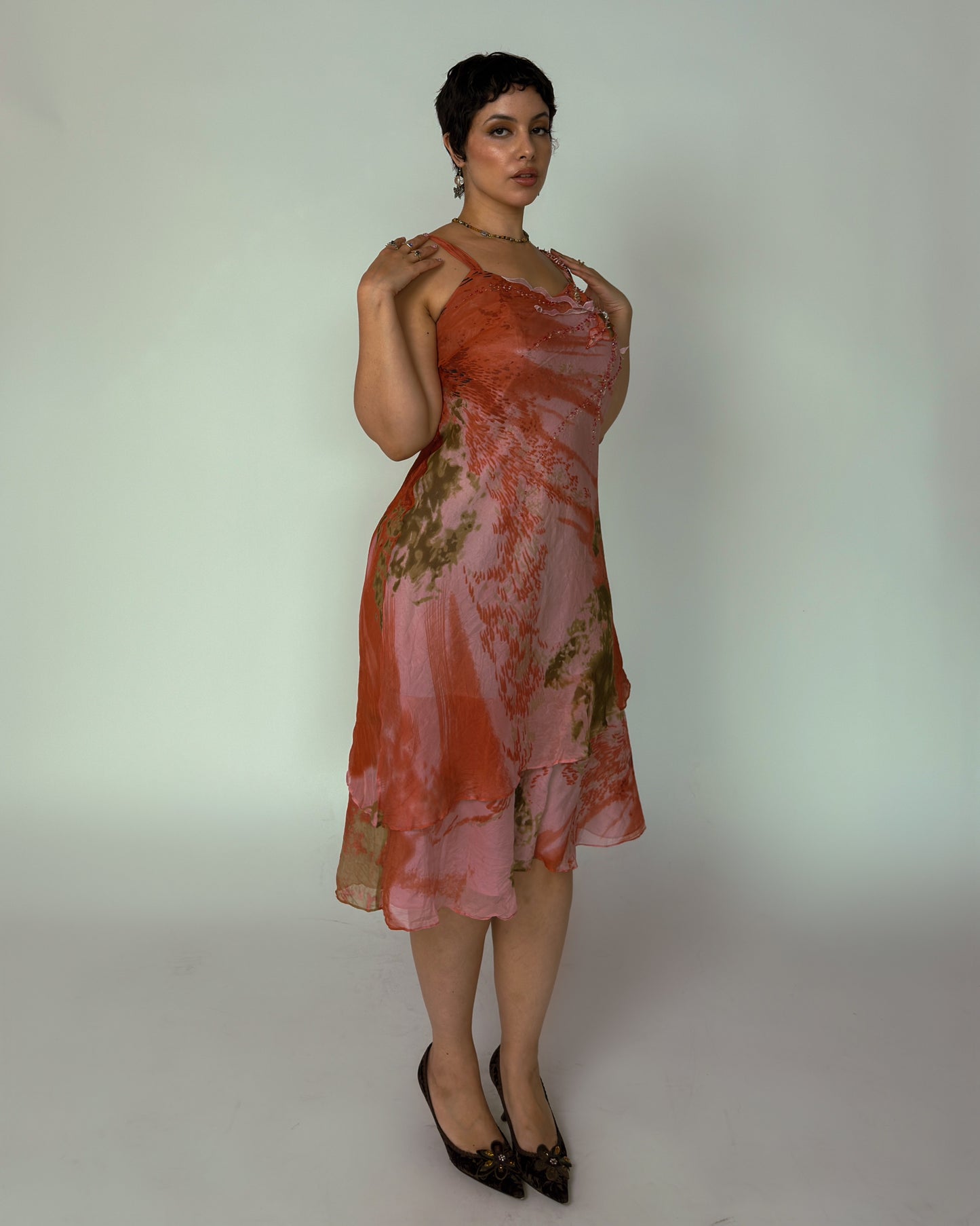 Vintage Pink Silk Beaded Dress