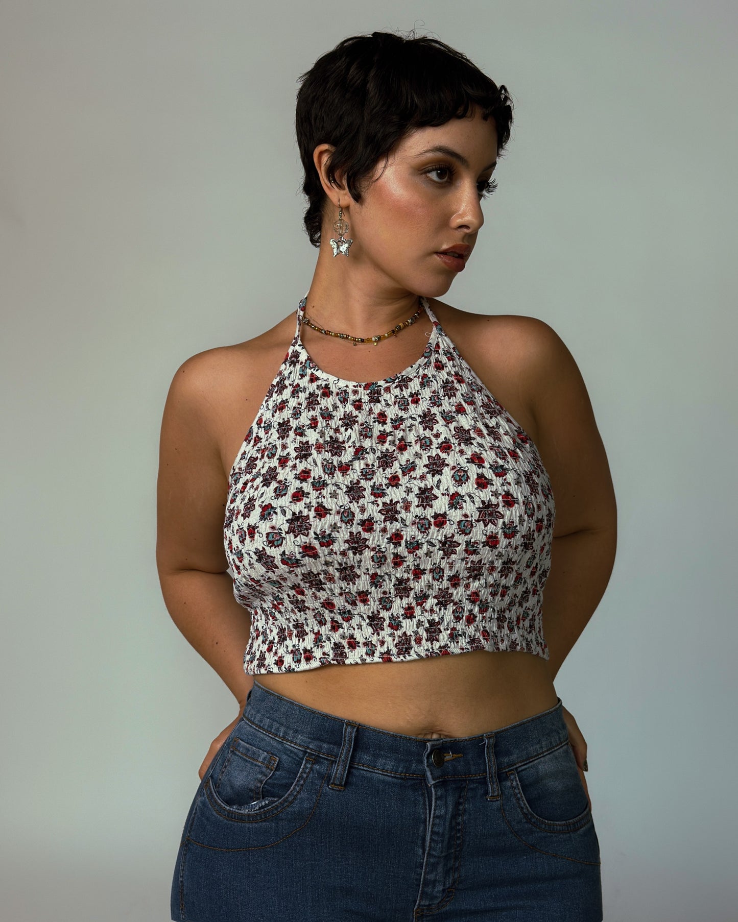 French Floral Halter Top - size M/L