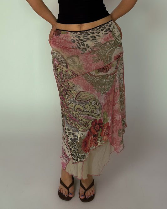Vintage Patchwork Maxi Skirt - size L-XXL