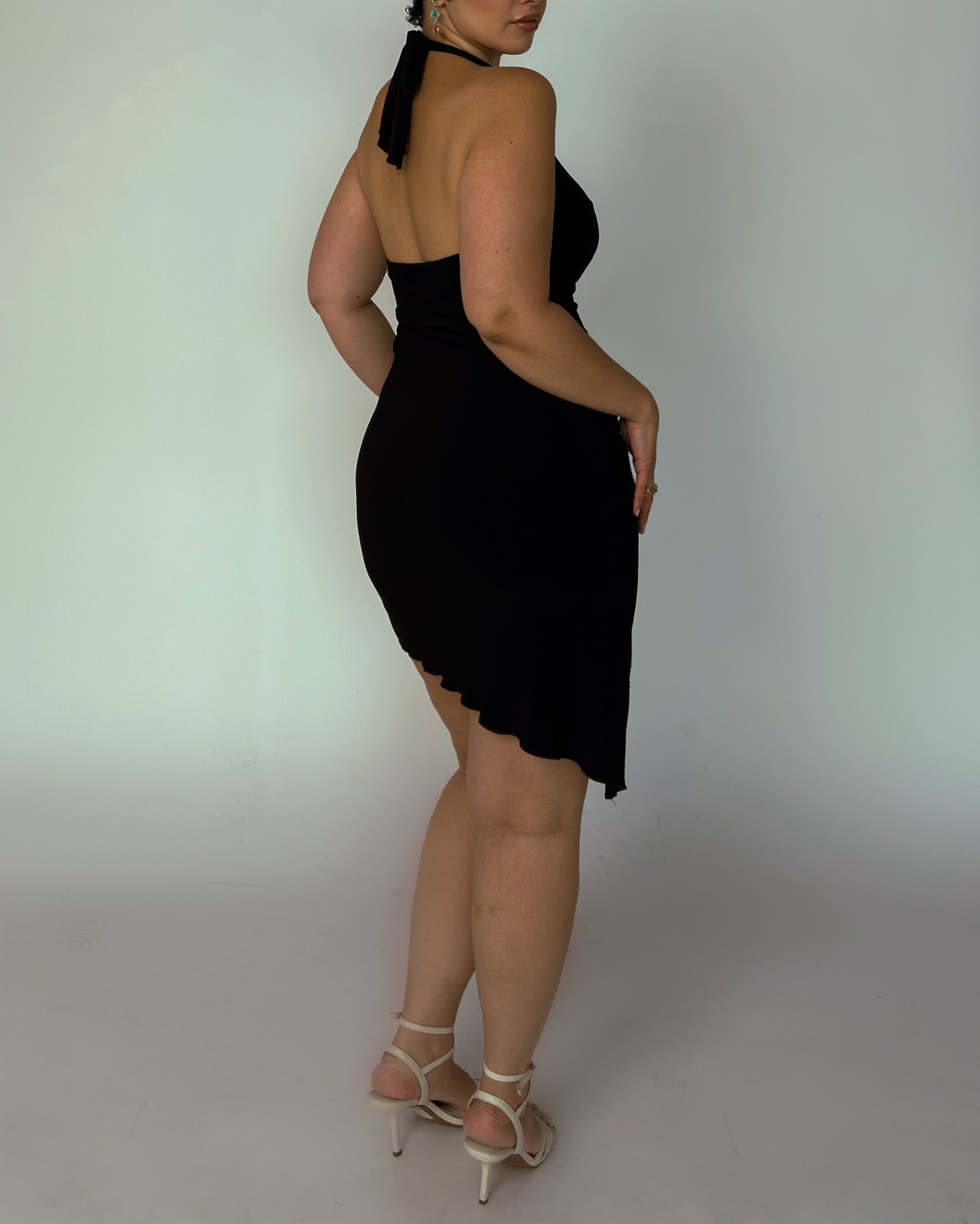 Vintage Beaded Halter Mini Dress - size M-XL