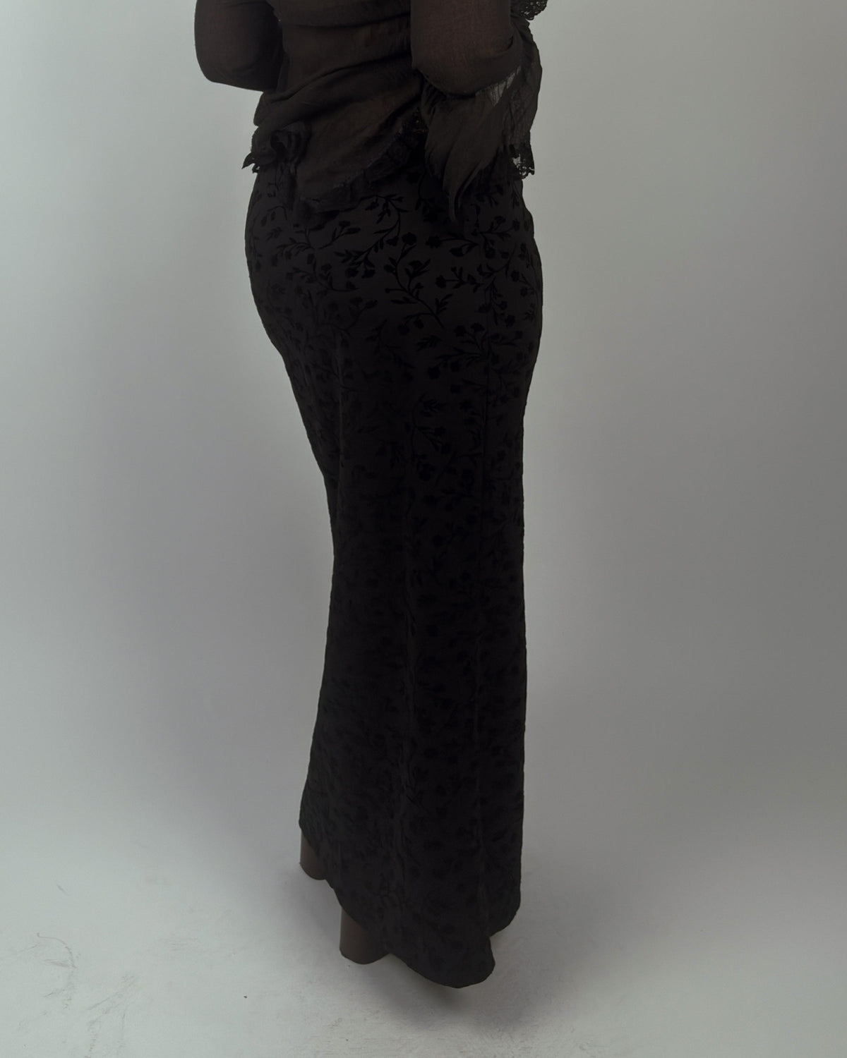 Black Velvet Floral Maxi Skirt - L-XXL
