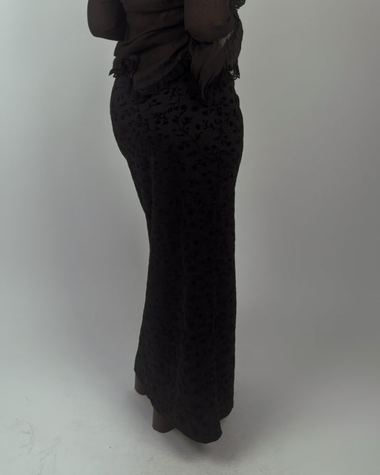 Black Velvet Floral Maxi Skirt - L-XXL