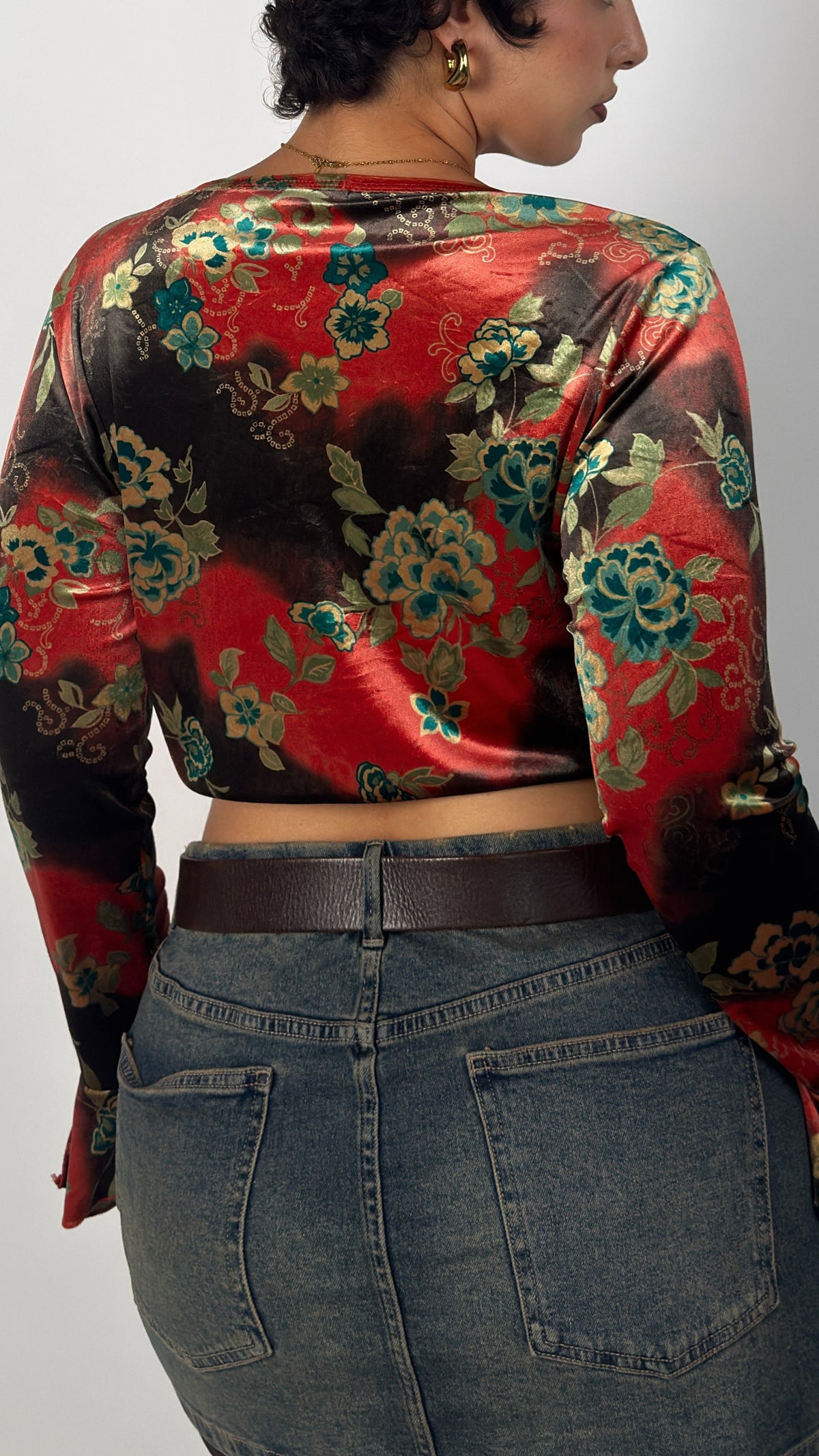 Velvet Bell Sleeve Crop Top